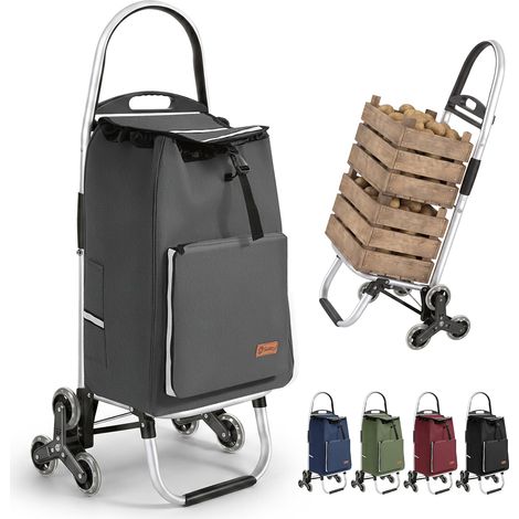 Chariot de Courses Pliable XXL avec Compartiment réfrigérant, Cadre en Aluminium, 3 + 3 Roues, Chariot de Courses Pliable, pour escaliers et Usage Quotidien, Gris (1/5)