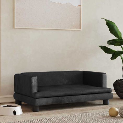 Lit pour chien noir 80x45x30 cm velours (1/5)