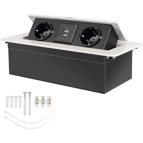Prise Encastrable Plan de Travail Blanc, Multiprise Plan de Travail Cuisine avec 2 Prises +2USB (1/5)