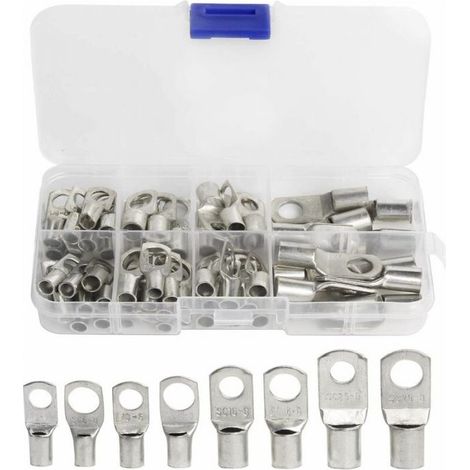 60 Pcs Cosses Électrique Trou Boulon En Cuivre Étamé Connecteurs Sc À Sertir/Souder Pour Câble De 6m㎡ 8m㎡ 10m㎡ 16m㎡ 25m㎡ (1/5)