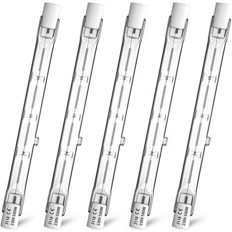 R7s Lineare Halogenlampe, 118 mm, 500 W, 11000 lm, warmweiß (2800 K), dimmbar, J-Sockel, doppelseitig, für Decken- und Landschaftsbeleuchtung (1/5)
