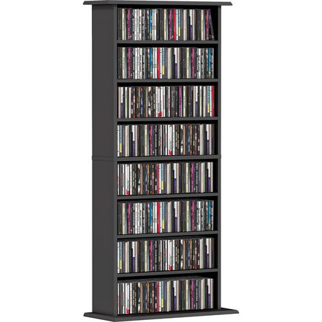Rangements pour CD et DVD, meuble de rangement multimédia, capacité 360 CD/185 DVD et Blu-ray, 8 compartiments et 6 étagères réglables, pour salon, chambre, 58x24x126,3cm, noir (1/5)