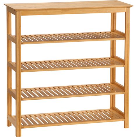 5-stöckiges Schuhregal aus Bambus mit 4 Lattenrosten, 80 x 29 x 82 cm, Naturholzoptik