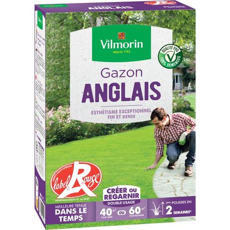 Gazon anglais label rouge 1 kg – Densité élevée pour pelouse dense – Exposition ensoleillée – Vilmorin (1/2)