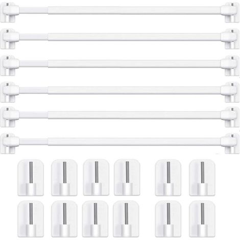 6 Tringles à Rideau en Métalliques Extensibles et Réglables - Sans Perçage, pour Fenêtres et Armoires - Barres de Tension avec Crochets Adhésifs Puissants (Blanc) (6 PCS-40-70cm)