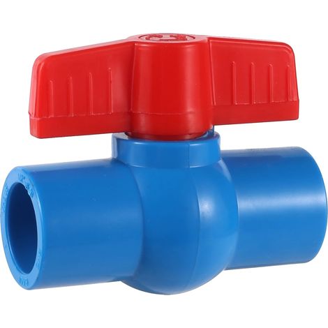 Válvula de bola de PVC, apta para varios diámetros de tubería, fácil conexión con pegamento, 32 mm, azul. (1/2)
