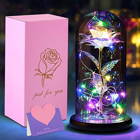 Rose décorative en verre avec lumière LED, pour la décoration intérieure et les occasions spéciales, convenant à un usage quotidien selon l'application.-AquaForge (1/5)