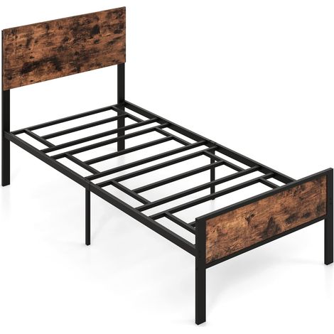 COSTWAY Single Size Metal Bed Frame Platform Bed w/ Headboard & Footboard (1/5)