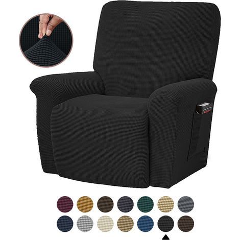 Housse élastique pour canapé inclinable, noire, housse de coussin de canapé en polaire unie, adaptée à toutes les saisons. (1/5)