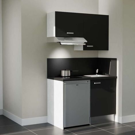 Kitchenette K01L-PT - 120 cm - plan stratifié, évier inox, électroménager inclus (1/5)