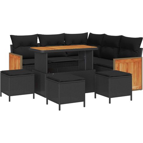 Garden Sofa Set 9 pcs Black Poly Rattan and Powder-Coated Steel vidaXL