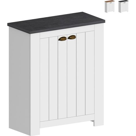 Zapatero armario 2 puertas entrada madera blanca estilo clásico Livera - Negro (1/5)