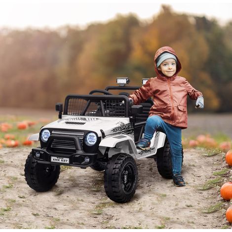 Voiture électrique pour enfants avec suspension souple. télécommande. phares LED. klaxon. moteurs 12 V. en plastique et métal. blanche