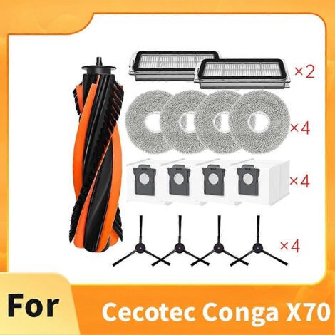 17 accessoires pour balayeuse Cecotec Conga X70 : brosse principale, filtre et sacs à poussière. (1/4)