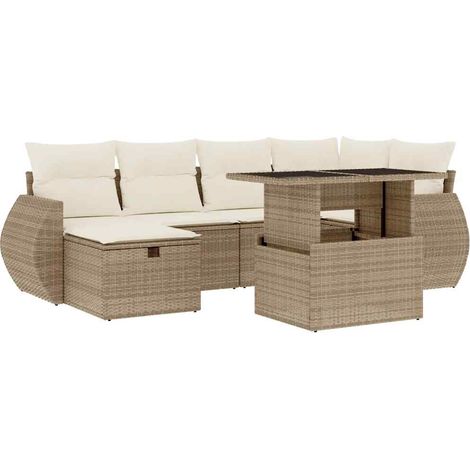 Maison Exclusive - Set Divani da Giardino 7 pz con Cuscini Beige in Polyrattan (1/5)