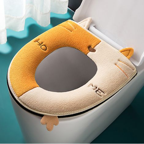 Tapis de toilette lavable avec fermeture éclair, housse de toilette avec poignée, abattant de toilette à motif chaton (1/5)
