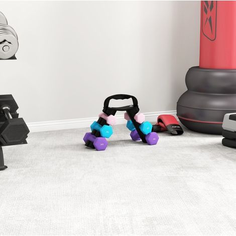 Set de 6 mancuernas con soporte 42x10x30 cm, metal, multicolor, para fitness en casa (1/5)