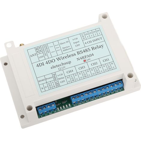 4-Kanal-Funkrelaismodul 4DI 4DO 433M RS485 Sender-Empfänger-Relais mit Antenne DC 24V (1/5)