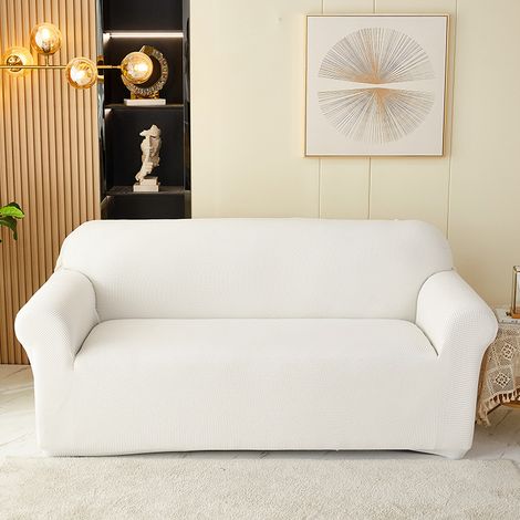 Élastique Housses de canapé Housses de Coussin, Revêtement de Canapé Extensible Housses de canapé à 3 Places (Blanc,185-230cm) (1/5)