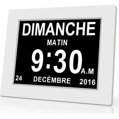 Horloge calendrier numérique - One Piece - 7 pouces - Avec date et heure - Horloge Alzheimer pour parents - Rappel de médicaments pour grands-parents et enfants - Blanc - 20.414.32.4cm (1/4)