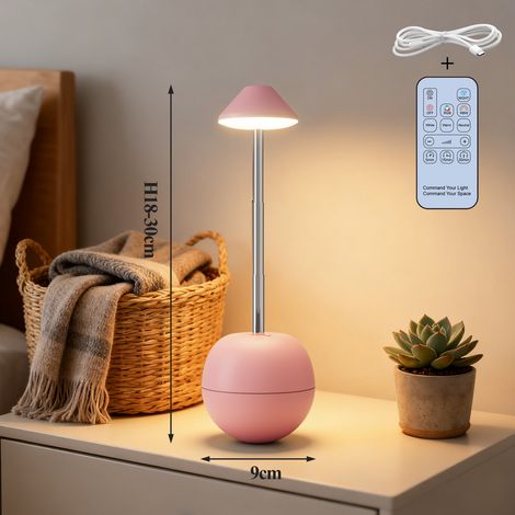 Kabellose Tischlampe, kabellose Nachttischlampe, Nachtlicht, wiederaufladbar, dekorative Tischlampe, Schlafzimmer, Büro, ferngesteuerte Stimmungsleuchte für den Nachttisch, rosa.