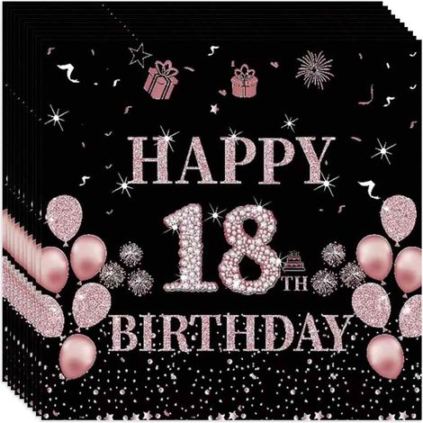 40 Serviettes en papier, 18 ans anniversaire, noir or rose, 2 épaisseurs, 16,5 x 16,5 cm, décoration table fête (1/5)
