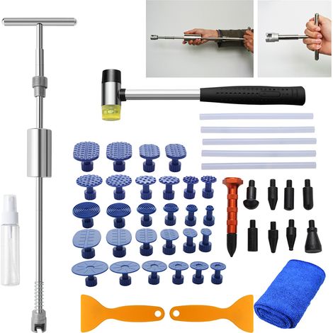 Wolketon 48X Herramienta de Desabollado Kit de Desabollado de Acero Inoxidable Sin Pintura Reparación de Carrocerías Martillo En Auto (1/5)