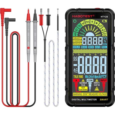 Multimètre HT128 Multimètre numérique 6000 points Mesure intelligente Testeur de tension de voltmètre à sélection automatique avec fonction de tension sans contact Mesure la tension AC/DC acité (1/5)