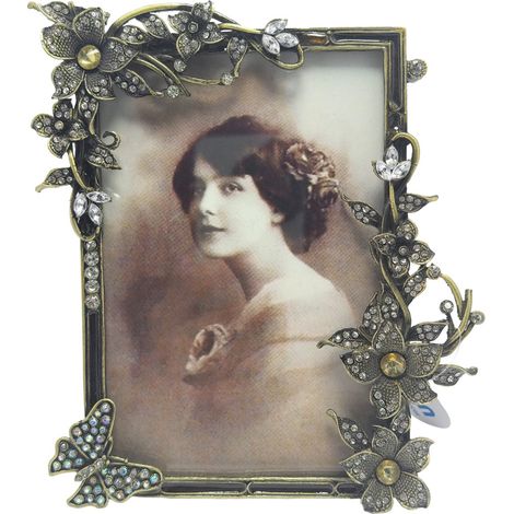 Cornice portafoto in metallo e vetro in stile vintage con dettagli floreali