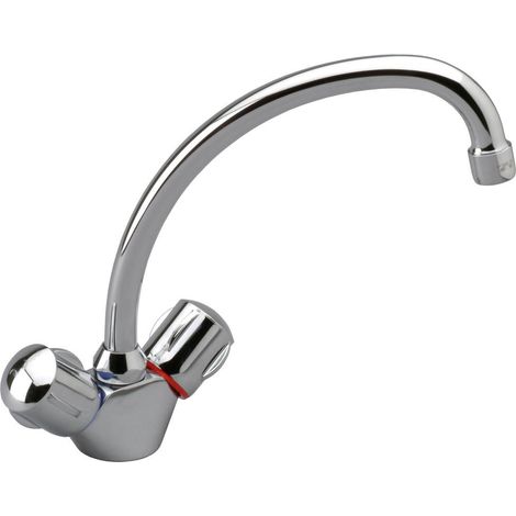Porcher – Mélangeur de cuisine monotrou – Bec tube orientable avec aérateur – Tête céramique ½ tour – Flexibles d'alimentation 350 mm
