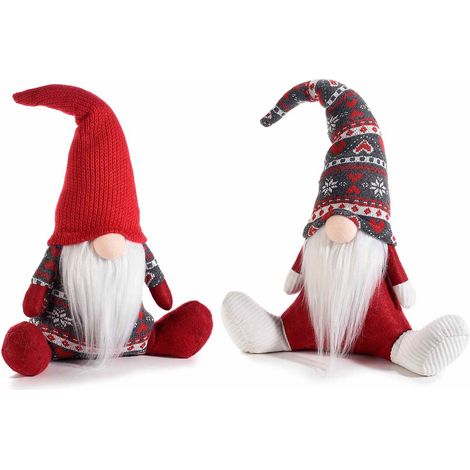 Decorazione Babbo Natale seduto stoffa e maglia con cappello modellabile, set da 2 pezzi, cm 26 x 12 x 38 H (seduto)