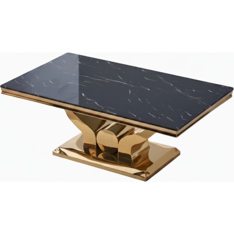 Table Basse Rectangle Verre Trempé Marbré Noir 120x70cm TROFY (1/5)