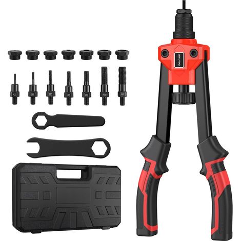 Rivet Pliers Manual Riveter with 7 Pieces Mandrels M3 M4 M5 M6 M8 M10 M12, Single Host Riveter Gun with Carrying Case for Automobile, Furniture, Instruments (1/5)