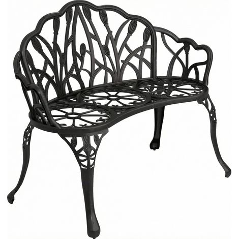CHICFURN Panchina da giardino 2 posti 99 x 57 x 78 cm in alluminio nero, motivo tulipano, esterno (1/5)