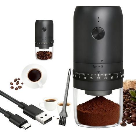 Moulin à café électrique avec meule conique en céramique, 40 réglages de mouture, rechargeable par USB pour les grains de café, les noix et les épices (1/5)