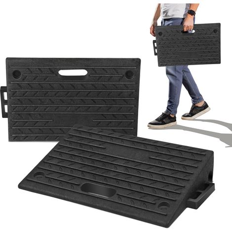 Randaco Rampa de Bordillo de 2 Piezas con asas Rampa de Bordillo de Goma Portátil para Sillas de Ruedas 49x30x11cm