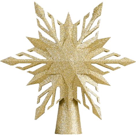 Étoile de sommet de sapin de Noël lumineuse – Projection flocon LED rotative 3D intégrée, dorée, déco intérieure (1/5)