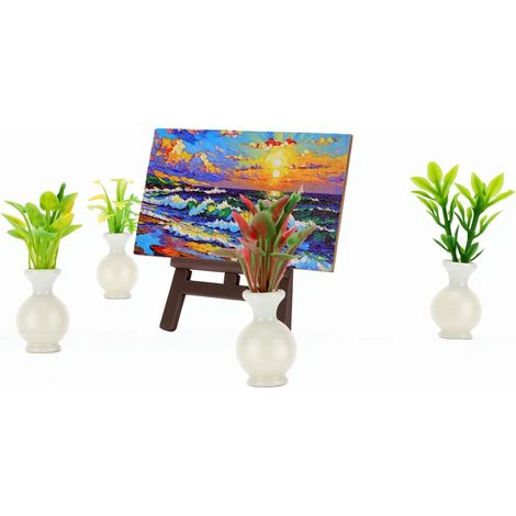Chevalet de Peinture Miniature Inclus, Maison de Poupée Miniature, Ensemble D'ornements de Petites Plantes Vertes (1 Jeu) (1/5)