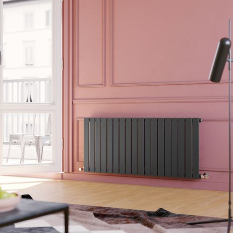 ELEGANT 600 x 1360 mm Anthracite Horizontal Column Designer Radiator Single Flat Panel Radiator Heater + Anthracite Thermostatic Radiator Valves (1/5)