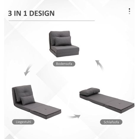 Fauteuil de sol matelas pliable tapis de sieste, design 2-en-1, coussin amovible, 60 x 80 x 56 cm, gris foncé (1/5)