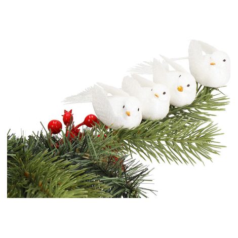 Adornos navideños 4 unidades pájaros con clip blanco brillante. (1/5)