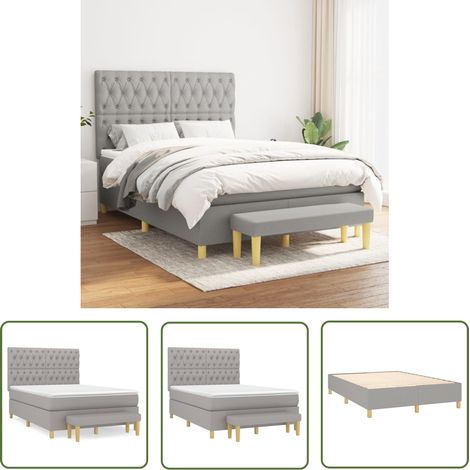 The Living Store Sommier à lattes de lit avec matelas Gris clair 140x190cm Tissu - Lit Plateforme - Lit Double - Matelas À Ressorts Ensachés - Têted Lit Ajustable - Banc Rangement (1/5)