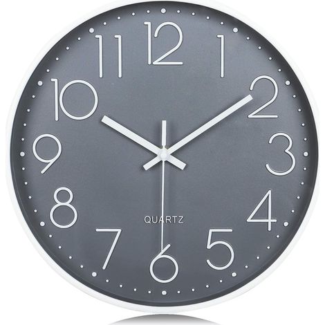 30 cm Grey Modern Silent Wall Clock, 3D Numbers Wall Clock, Easy to Read Non-Ticking Decorative for Kitchen, Living Room, Bedroom, Office (1/5)