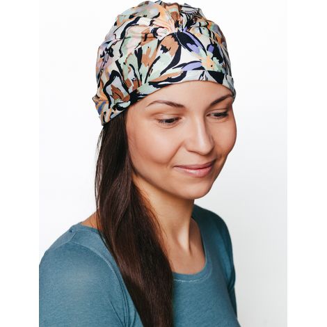 Turbante femenino Tess 434: un elegante accesorio de verano y un apoyo después de la quimioterapia. (1/4)