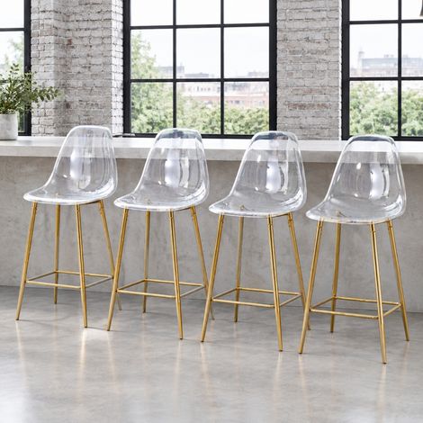 Sgabello da bar trasparente 4 pezzi con struttura in metallo, seduta in plastica, set da 4 DESVIAE (1/5)