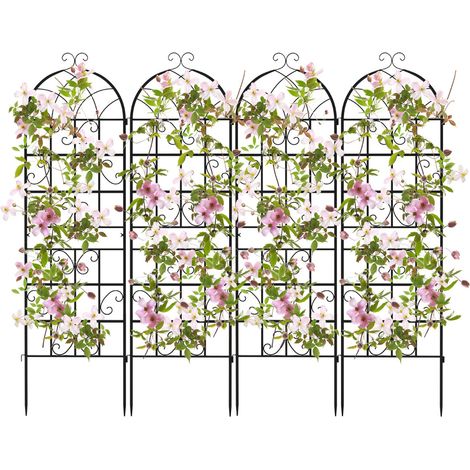 Lot de 4 treillis métalliques autoportants noirs 180 x 50 cm, support pour plantes grimpantes avec motif papillon pour jardin et terrasse (1/5)