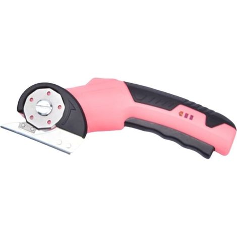 Elektrische Stoffschere mit leistungsstarkem Motor zum mühelosen Schneiden von Stoff, Leder, Karton und anderen Materialien. Inklusive USB-Ladekabel und Ersatzklinge (rosa).