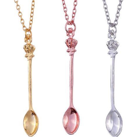 Collana con ciondolo a forma di cucchiaio e corona vintage, set di 3 catene per clavicola hip-hop da donna, gioielli alla moda in oro, argento e oro rosa, accessorio souvenir per occasioni speciali. (1/5)