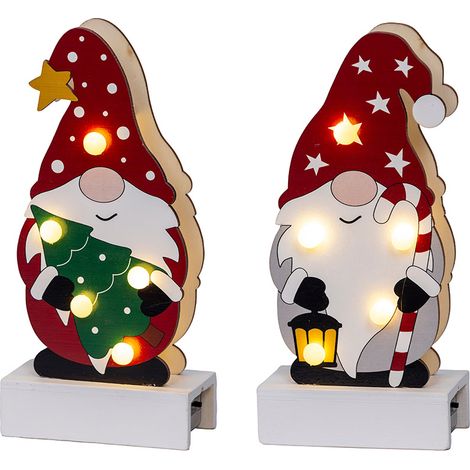 Gnome aus Holz mit LED 8,50 x 4,50 x 18 cm, verschiedene Modelle