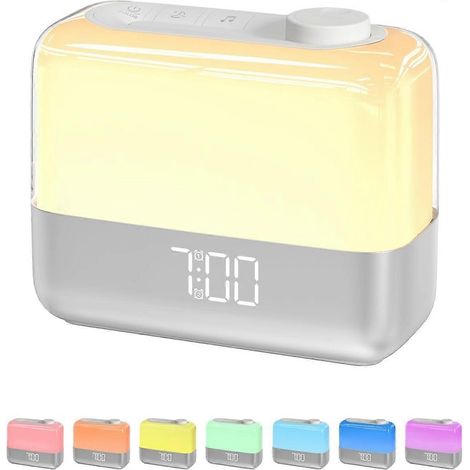 Réveil numérique pour chambre à coucher avec veilleuse 8 couleurs et double alarme puissante, fonction réveil à l'aube. (1/5)